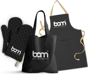 Set aus Schürze, Handschuh und Baumwolltasche