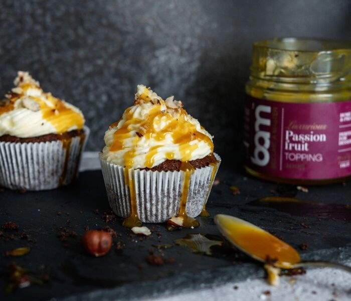 schokoladenmuffins mit maracuja-belag